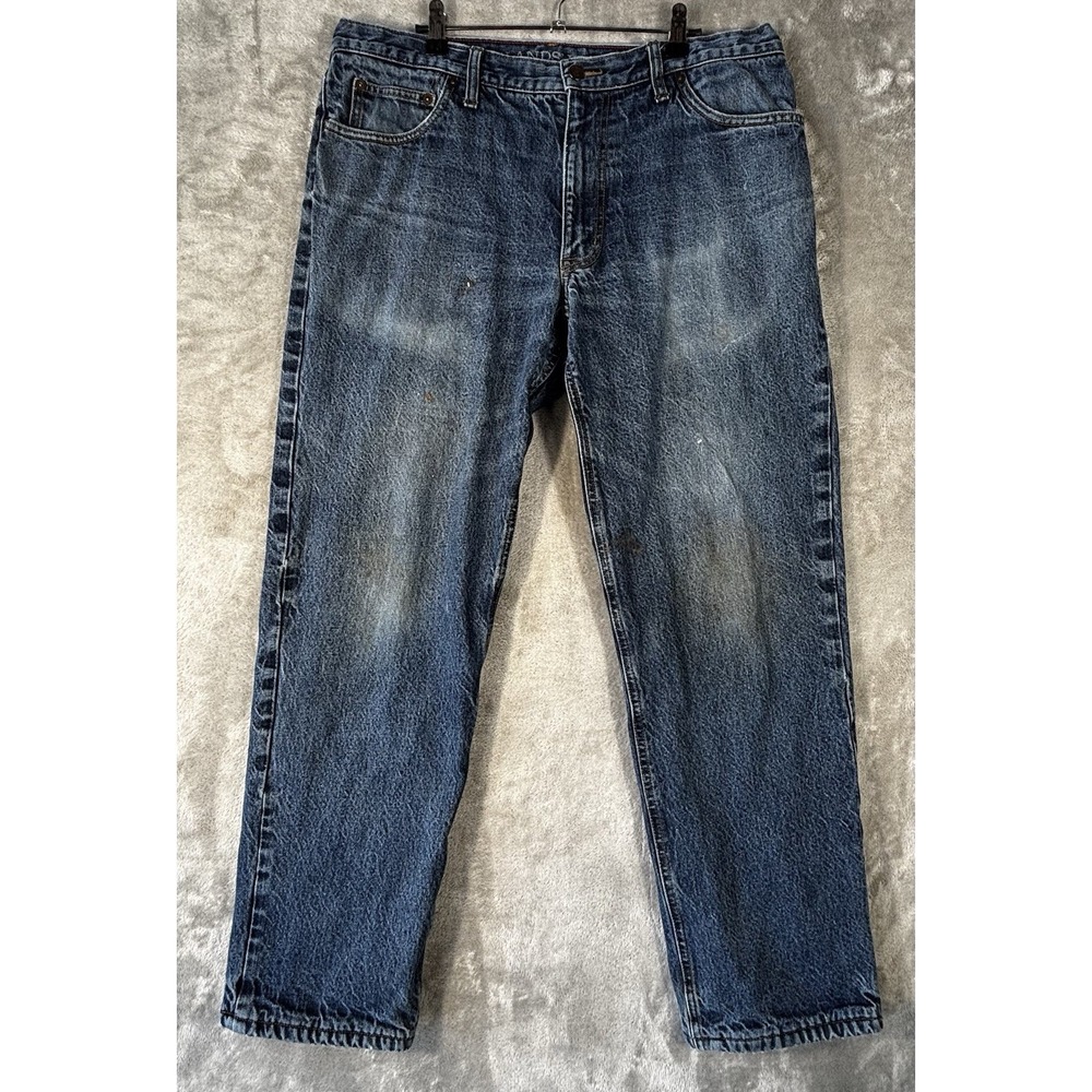 Lands End men's 36x30‎ Traditional Fit flannel lined blue jeans Whiskers